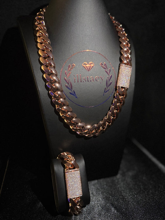 14k Rose Gold plated Miami Cuban Link SET